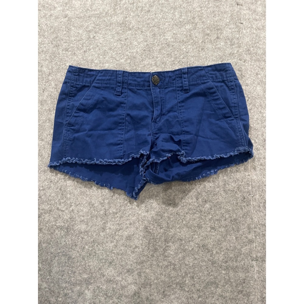 Wet Seal Womens Blue Frayed Hem Low Rise Denim Shorts Size S Cutoffs